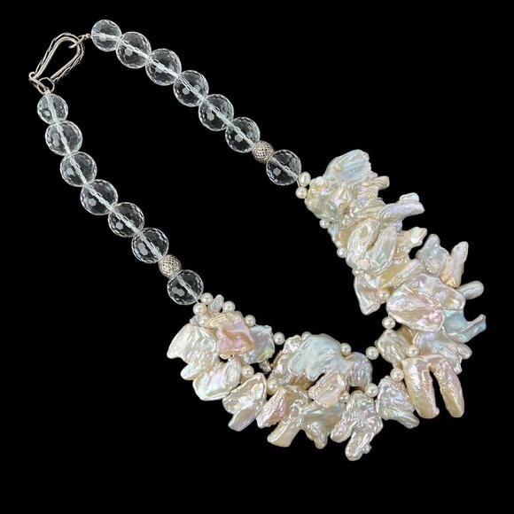 Keshi Pearl Necklace Iridescent Luster Irregular Shape Round Faceted Glass Beads - Picture 10 of 12